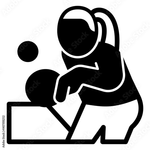 Woman with racket solid icon, table tennis concept. Vector graphics. Player girl, sport sign on white background, glyph style mobile or design.