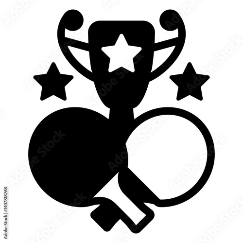 Two tennis rackets, winner cup solid icon, tennis sport game concept. Vector graphics. Competition award, goblet sign on white background, glyph style mobile or design.