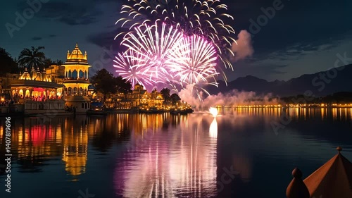 Magnificent Fireworks Display over Udaipur's Illuminated Palaces and Lake Pichola