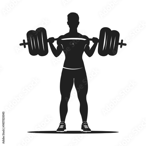 A powerful silhouette of a man performing a barbell squat exercise.