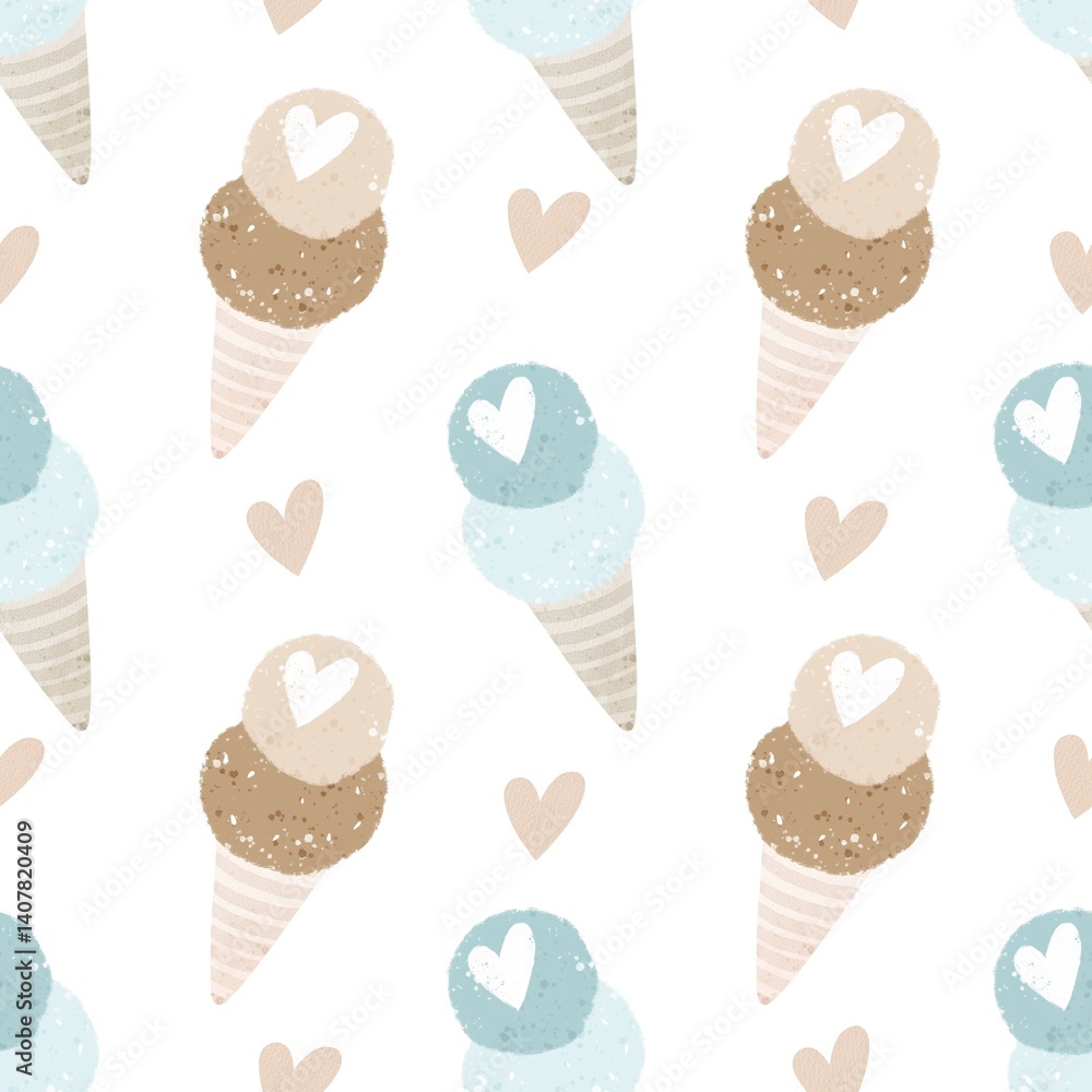summer seamless pattern with cartoon ice cream. colorful illustration for kids, hand drawing flat style. baby design for fabric, print, textile, wrapper summer seamless pattern with cartoon ice cream. colorful illustration for kids, hand drawing flat style. baby design for fabric, print, textile, wrapper