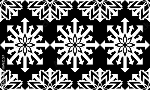 Black and white seamless fabric pattern geometric gapes endlessly beautiful tiles, white background, vector