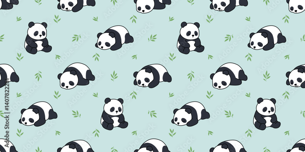 Obraz premium Cute panda sleeping seamless pattern, vector illustration