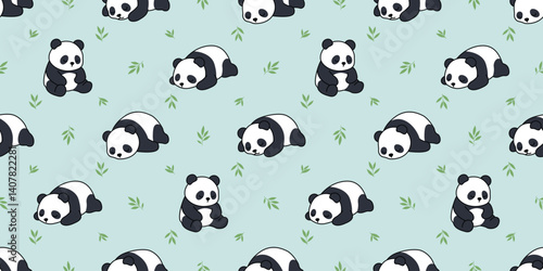 Cute panda sleeping seamless pattern, vector illustration