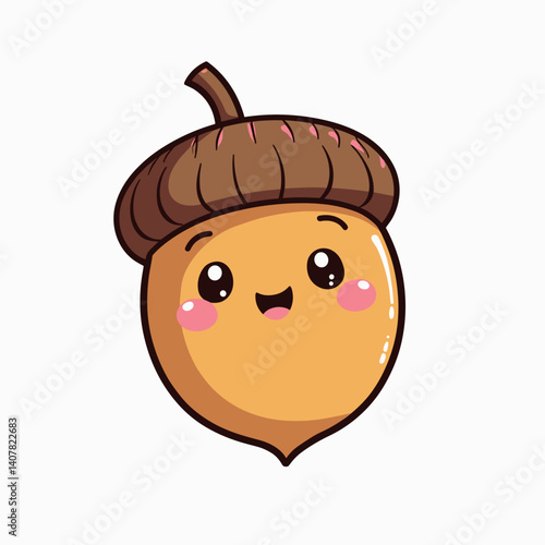 Cute smiling acorn character illustration on a white background  