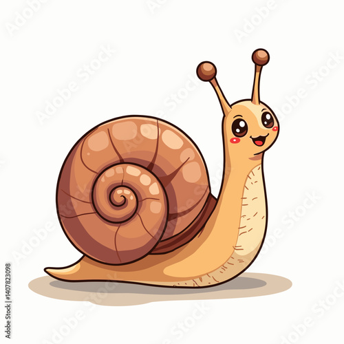 Cute cartoon snail smiling in a playful style against a light background  
