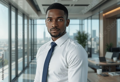 Confident Black Businessman in Modern Office