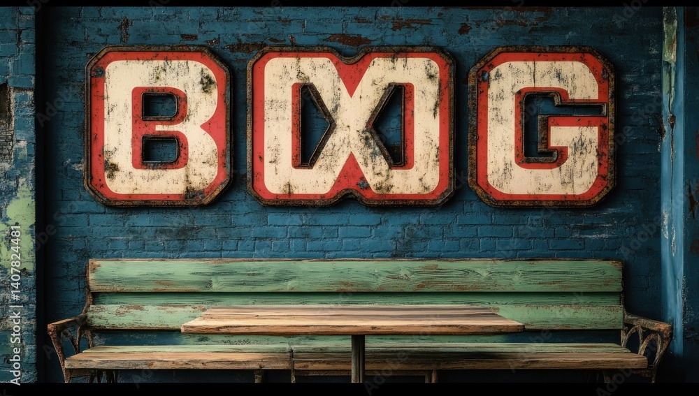 Obraz premium Vintage Retro Bong Sign with Distressed Texture and Bold Typography on Aged Wood