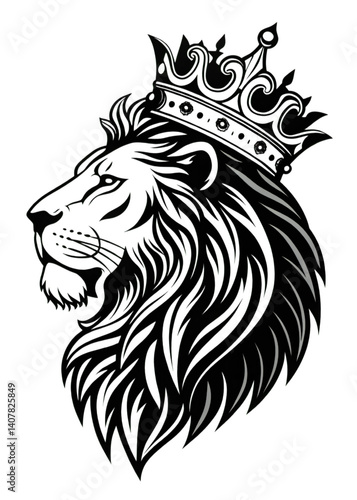 A powerful black tribal lion head vector illustration of a wild cat mascot