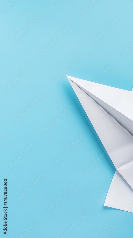 Flat lay of white paper plane and blank paper Flat lay of white paper plane and blank paper