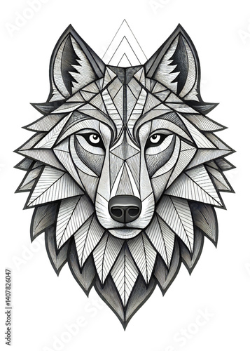 Black vector illustration of a wild wolf head icon, a canine animal, depicted as a tattoo-style silhouette