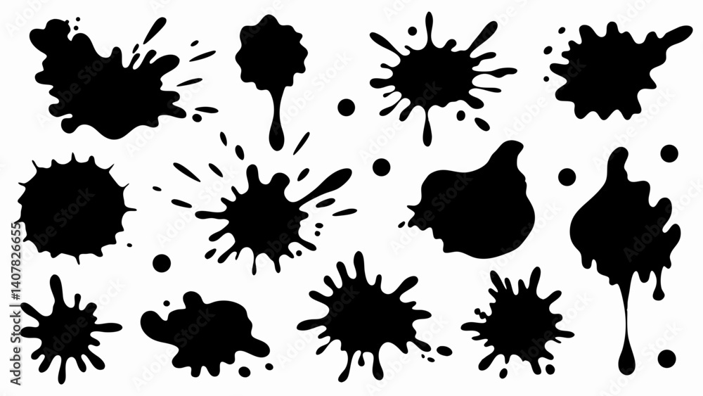 Set of grunge ink splatter. Splash of paints, spray drops, wet paint drop collection Set of grunge ink splatter. Splash of paints, spray drops, wet paint drop collection
