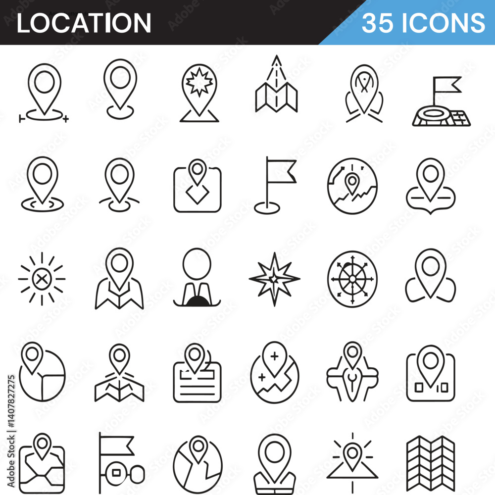 Minimal Line Location Icons Set – 30 Editable Vector Navigation and Map Pin Illustrations for GPS, Travel, and UI Design Minimal Line Location Icons Set – 30 Editable Vector Navigation and Map Pin Illustrations for GPS, Travel, and UI Design