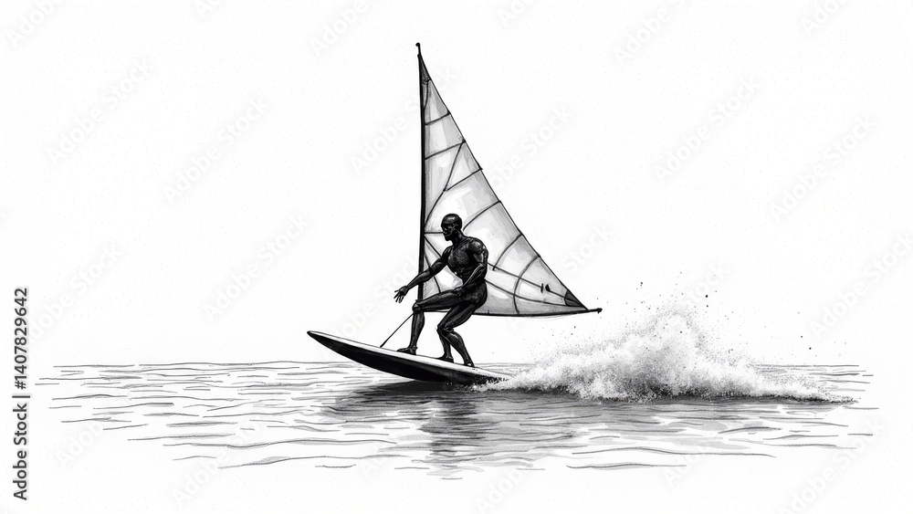 Naklejka premium The free gallop of windsurfing