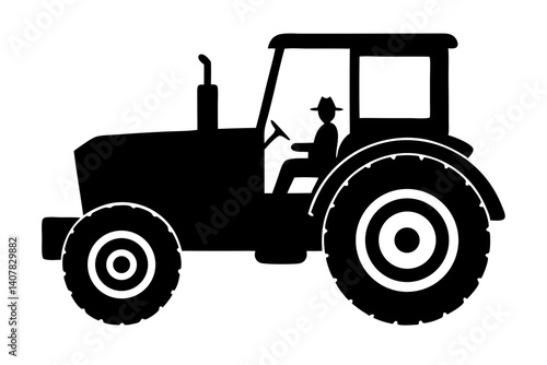 Tractor Silhouette With Driver Graphic Illustration For Farming Industry And Agricultural Designs Simple Vector Art, tractor, silhouette, vector, illustration, farm, farming, agriculture, agricultural