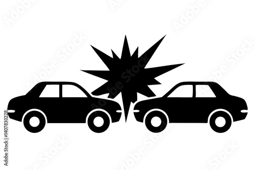 Car Crash Icon Vector Illustration Automobile Accident Black And White Graphic Damage Auto Insurance Concept Road Safety, car crash, accident, icon, vector, illustration, automobile, vehicle