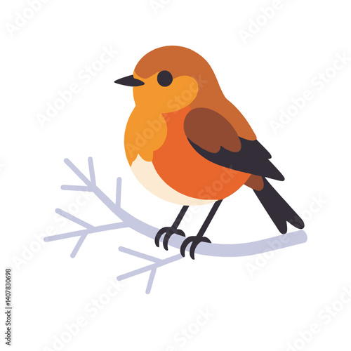 Cartoon-robin-perched-on-a-branch-with-small-twigs