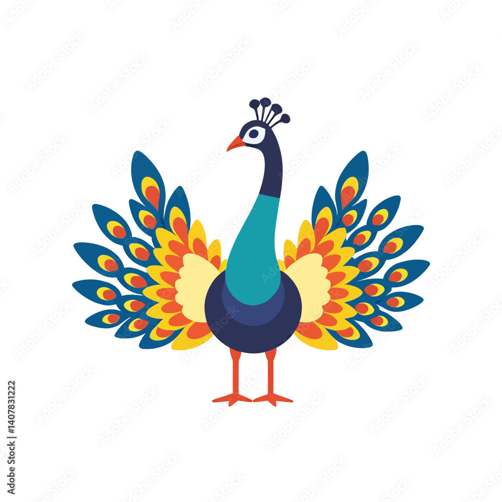 Obraz premium Stylized_peacock_with_colorful_feathers_spread_out