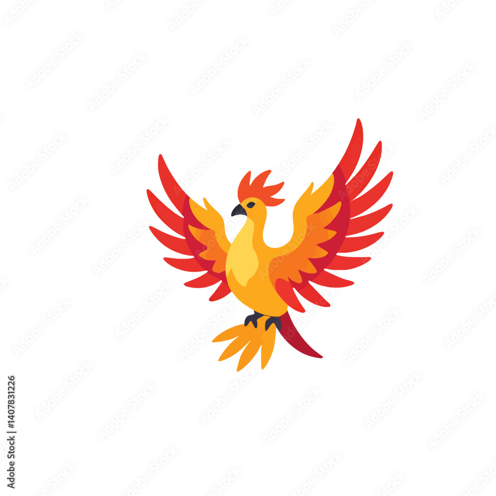 Obraz premium Stylized_phoenix_bird_with_red_and_yellow_feathers_spread_wings