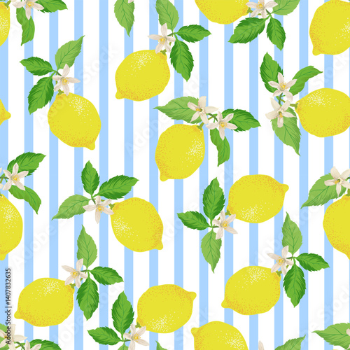 Seamless citrus vector pattern. Exotic background. Hand drawn illustration with lemons. Tropical fruit wallpaper.	
