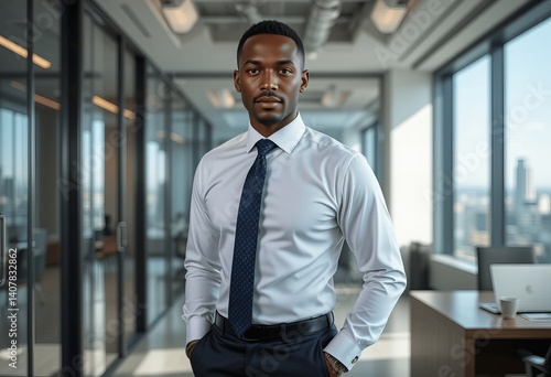 Confident Black Businessman in Modern Office