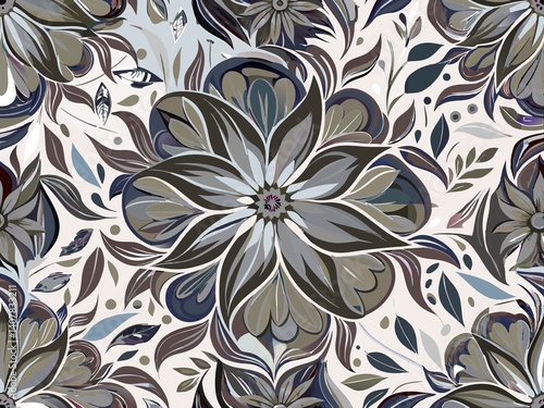 Wallpaper Mural seamless pattern with flowers and leaves, floral pattern for textile design and digital papers, seamless background with green leaves, seamless floral pattern, seamless pattern with leaves Torontodigital.ca