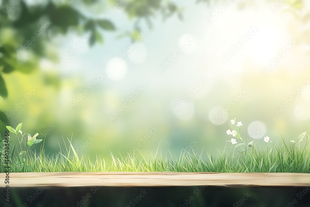 Obraz premium A lush green grass meadow. A spring or summer nature landscape with copy space, suitable for advertising