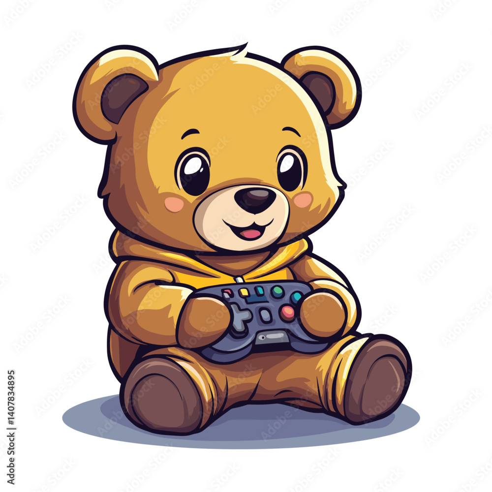 Fototapeta premium Cute Bear Gaming Cartoon Vector