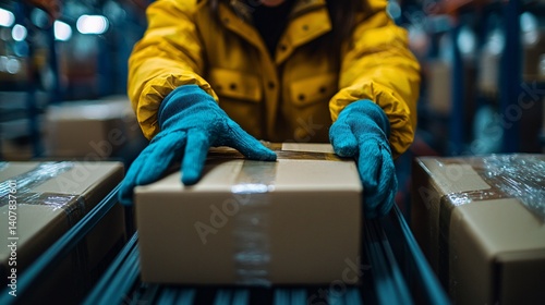 Worker Handling Boxes in Warehouse
