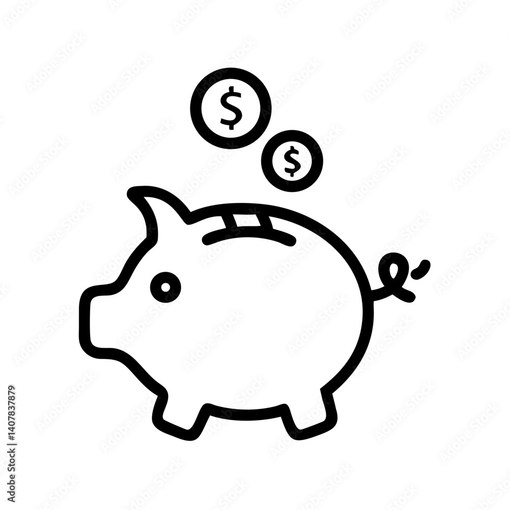 Piggy Bank with Coins Dropping in Minimalist Style Piggy Bank with Coins Dropping in Minimalist Style