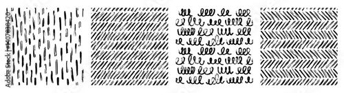 Set Aesthetic Contemporary printable seamless pattern with abstract line, dot, shape brush stroke in black and white colors. Boho background in minimalist style Illustration for wallpaper fabric