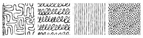 Set Aesthetic Contemporary printable seamless pattern with abstract line, dot, shape brush stroke in black and white colors. Boho background in minimalist style vector Illustration for wallpaper 