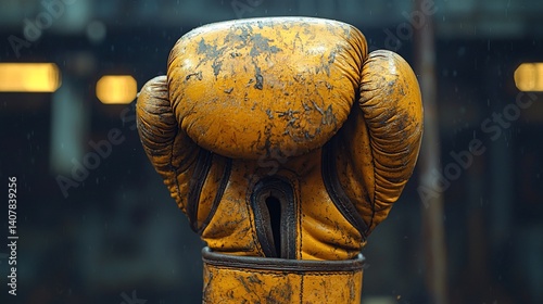 Worn Boxing Glove in Industrial Setting