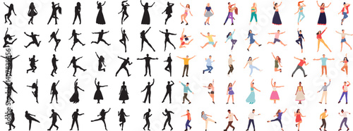 set of dancing people in flat style, vector
