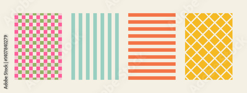 Set of spring whimsical hand-drawn pink blue orange green color frames with wavy stripes and line in trendy, vintage styles. Perfect for quirky holiday, wedding, birthday gift decorations.