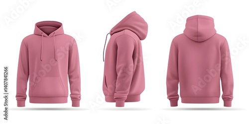 Pink Hoodie Mockup: Front, Side, and Back Views for Design and Branding