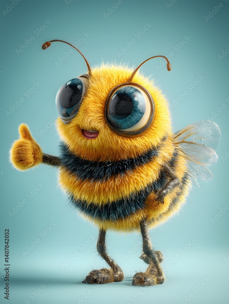 Happy 3D Cartoon Bee Giving a Thumbs Up