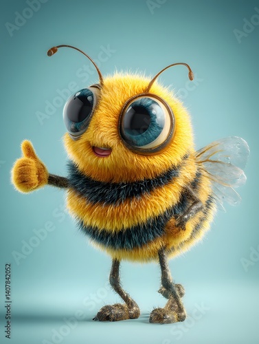 Obraz na płótnie Happy 3D Cartoon Bee Giving a Thumbs Up w salonie