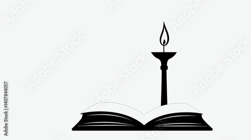 Open book and candle silhouette on white background

