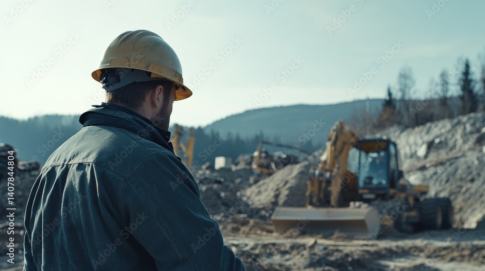 Heavy machinery operator guiding a bulldozer to clear land for construction. Featuring focus and machinery control Heavy machinery operator guiding a bulldozer to clear land for construction. Featuring focus and machinery control