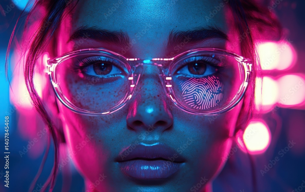 Futuristic Digital Forensic Biometric Analysis of Face with Fingerprint Pattern and High-Tech Interface Futuristic Digital Forensic Biometric Analysis of Face with Fingerprint Pattern and High-Tech Interface