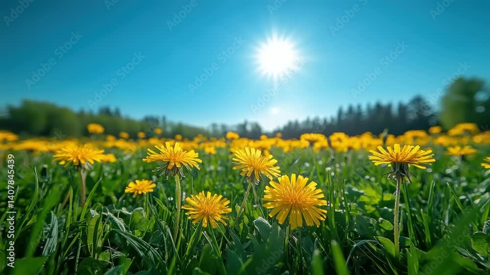 Sunny meadow filled with yellow dandelions. Sunny meadow filled with yellow dandelions.