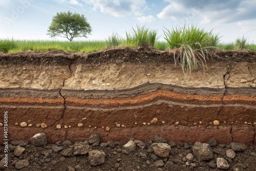 Underground earth texture, cross section of soil layers panorama - generated by ai