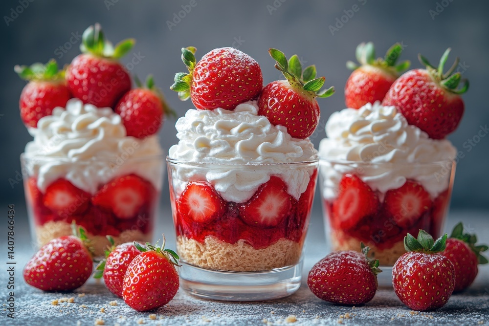 Strawberry Parfaits with Yogurt and Fresh Fruit on Rustic White Table Strawberry Parfaits with Yogurt and Fresh Fruit on Rustic White Table