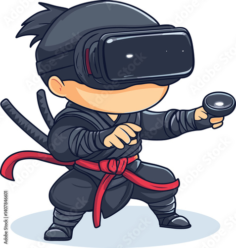Cute Ninja Playing Virtual Reality Game