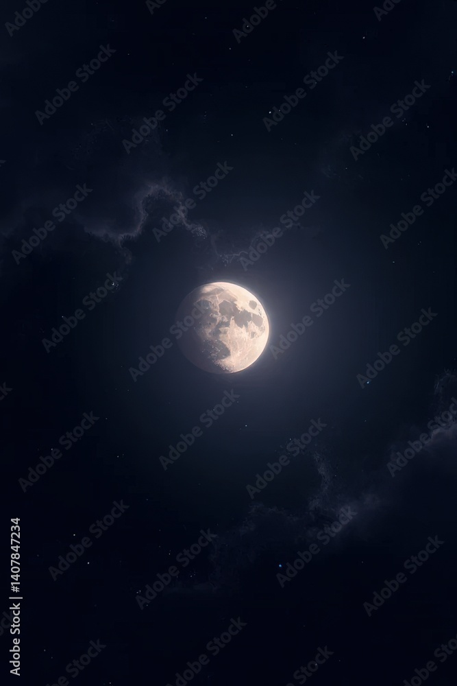 Fototapeta premium Celestial moonrise event cosmic galaxy night sky digital artwork ethereal viewpoint