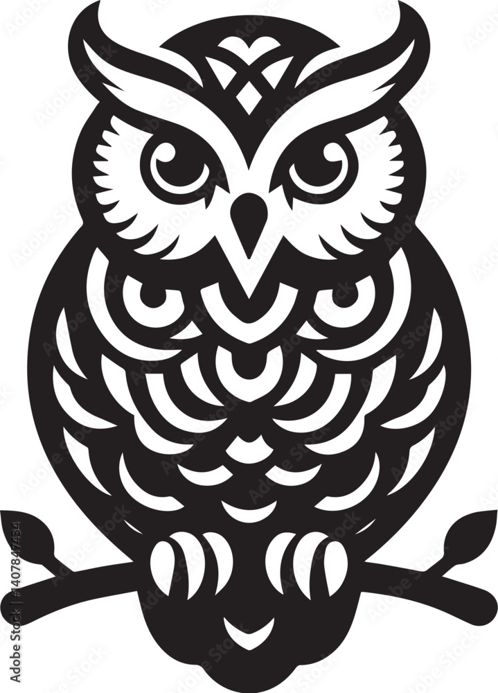 Fototapeta premium owl silhouette vector. black and white