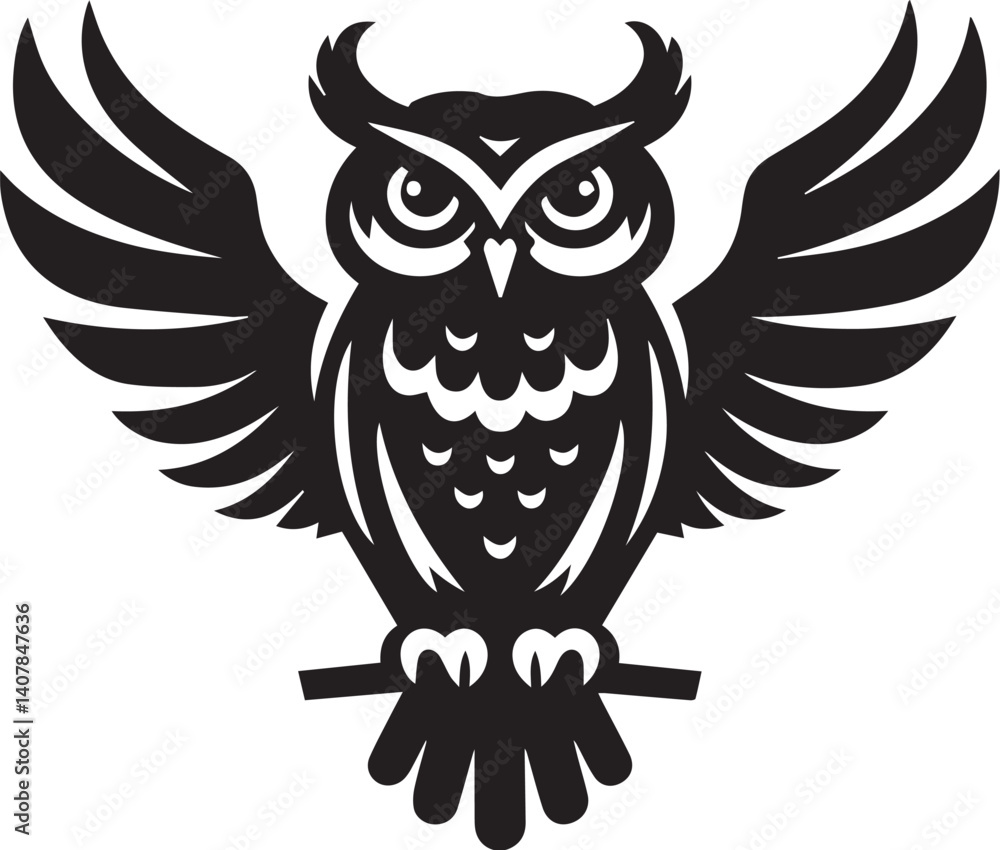 Fototapeta premium owl silhouette vector. black and white