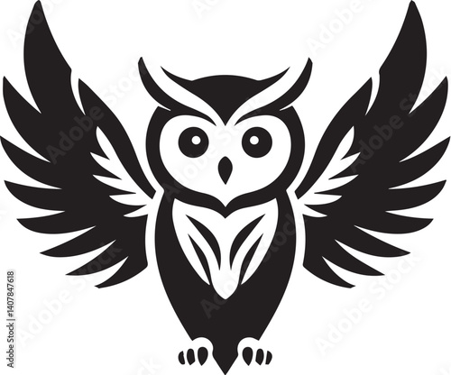 owl silhouette vector. black and white