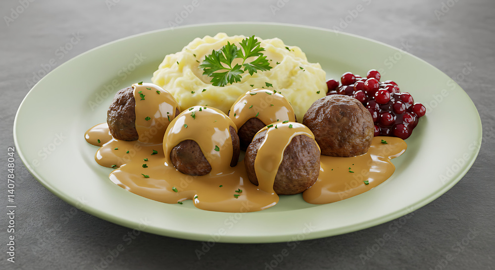 Swedish Meatballs Delight: Creamy Sauce, Mash & Lingonberries Feast Swedish Meatballs Delight: Creamy Sauce, Mash & Lingonberries Feast